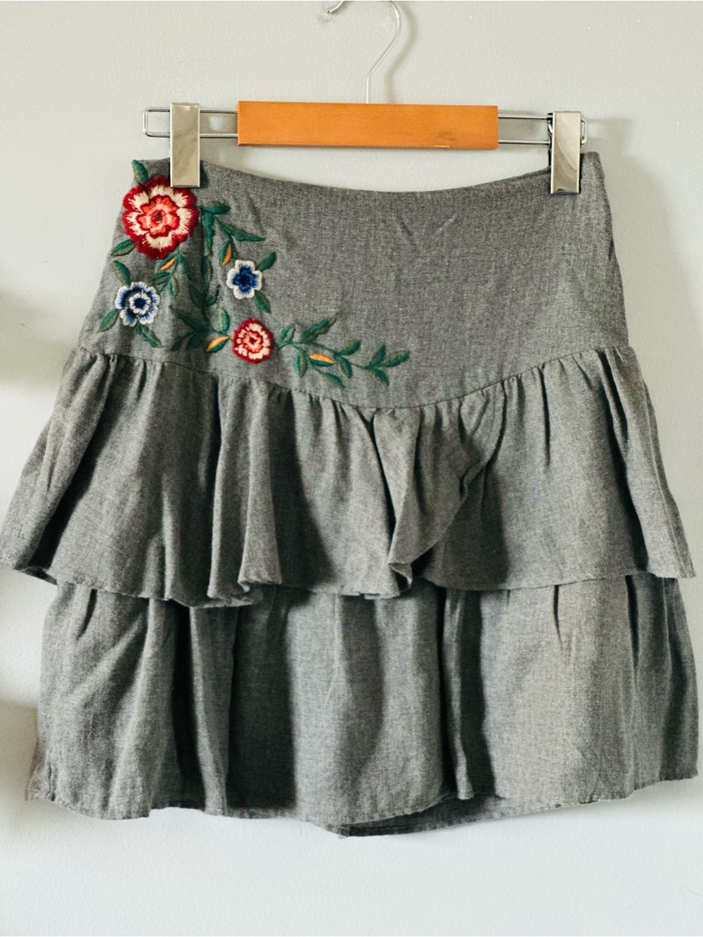 Zara | Gorgeous Grey Ruffle Skirt with Multicolour Embroidery